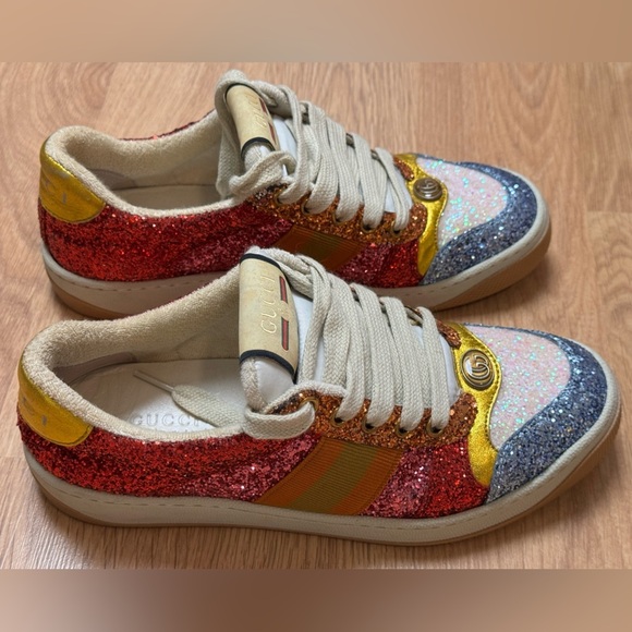 GUCCI Lovelight Screener Glitter Pink Sneakers Size 37 w/ Dust Bags VGUC - Picture 15 of 16